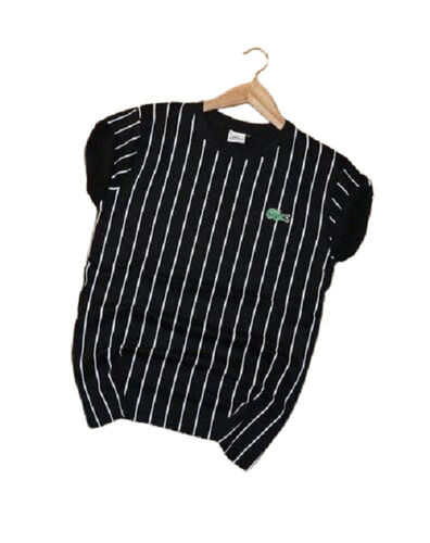 Black Mens Striped Short Sleeve Round Neck Casual Wear T Shirt