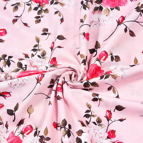 44 Inches Width Light Weight Pink Flower Printed Silk Crepe Fabric