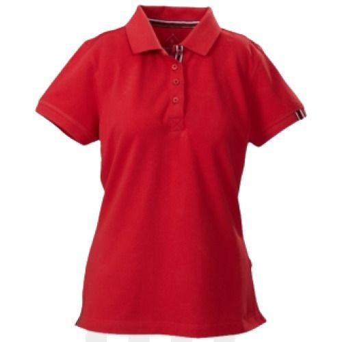 Red Ladies Casual Wear Short Sleeve Polo Neck Plain Cotton T Shirts