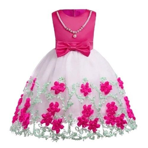 Multi Color Printed Pattern Sleeveless Party Wear Net Girls Frock Bust Size: 11  Centimeter (Cm)