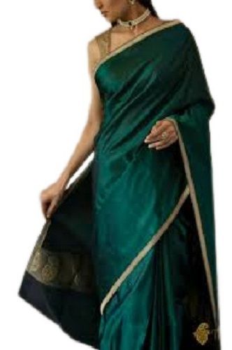 Green Causal Wear Plain Cotton Saree With Attach Blouse For Ladies 