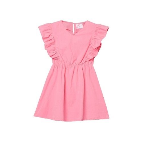 Kids Plain Pink Sleeveless Chiffon Frock Decoration Material: Laces