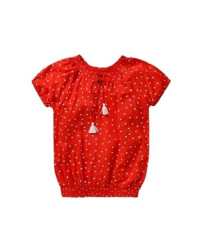 Satin Ladies Casual Wear Red With White Printed Tops