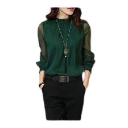 Ladies Plain Dark Green Full Sleeve Casual Wear Chiffon Top Length: 25 Inch (In)