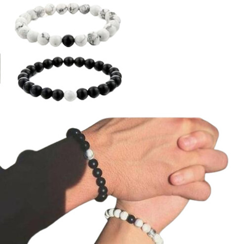 राउंड व्हाइट एंड ब्लैक ग्लास बीड्स कपल ब्रेसलेट जेंडर: पुरुष