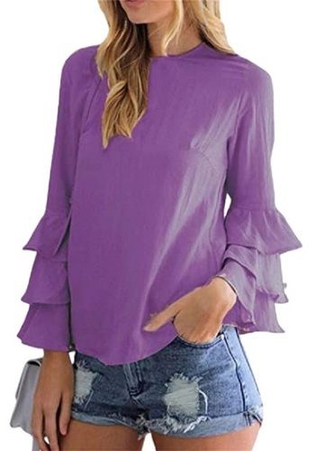 Plain Ladies Full Sleeve Chiffon Purple Party Wear Top