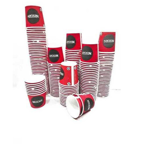 Printed Paper Cups - Eco Friendly Recycled Material, Red Printed Pattern for Coffee and Tea Use
