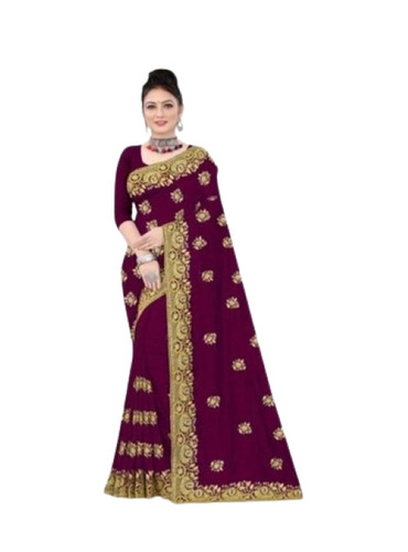 Multiple Purple Printed Jacquard Wedding Designer Saree With Blouse Piece