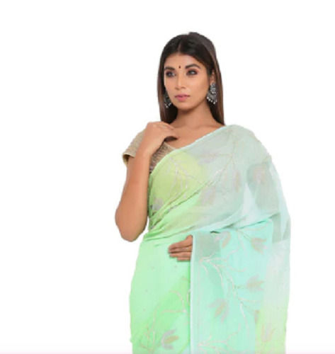 Plain Pattern Elegant Chiffon Material Attractive Daily Wear Women Saree