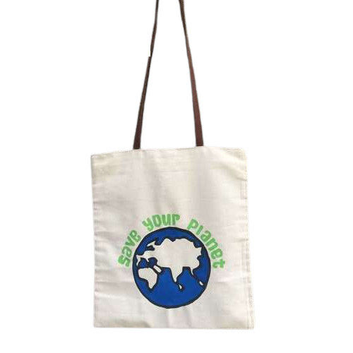 White Printed Canvas Tote Bag With Good Load Carrying Capacity