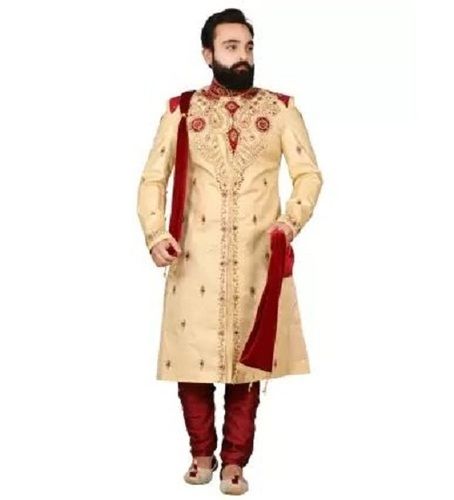 Golden Comfortable And Light Weight Traditional Mens Sherwani