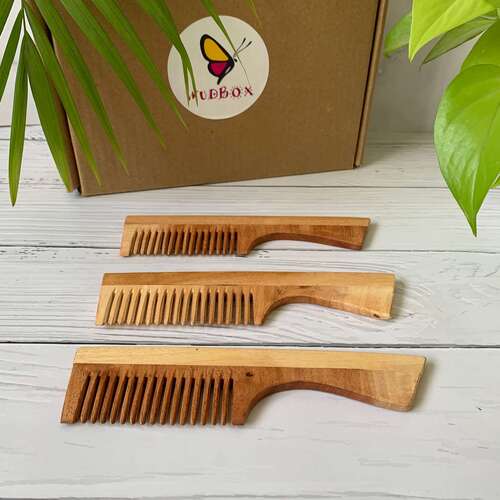  7A Inch Brown Neem Wood Handle Comb