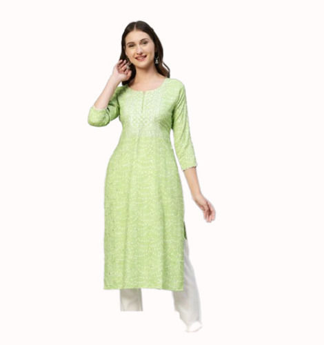 Light Green Premium Quality Cotton Material Printed Pattern Kurti For Ladies 