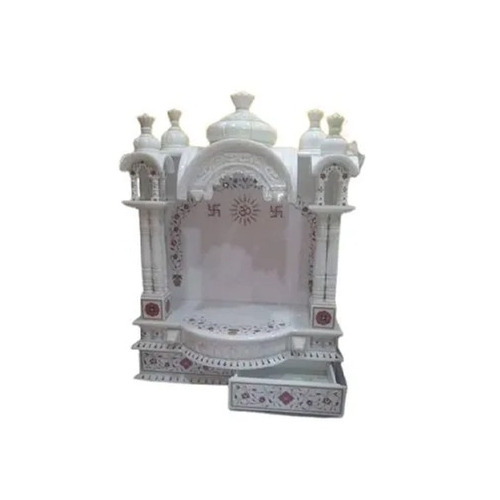 White Marble Inlay Work Temple - 3 x 2 x 1 Feet | Polished Finish, Indoor Use, Water Resistant