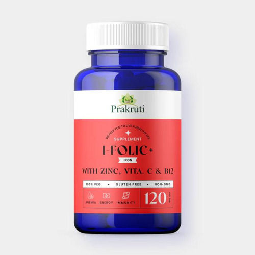 Prakruti Iron Folic with Zinc Vitamin C B12 Tablet (Pack of 120 Tablets)