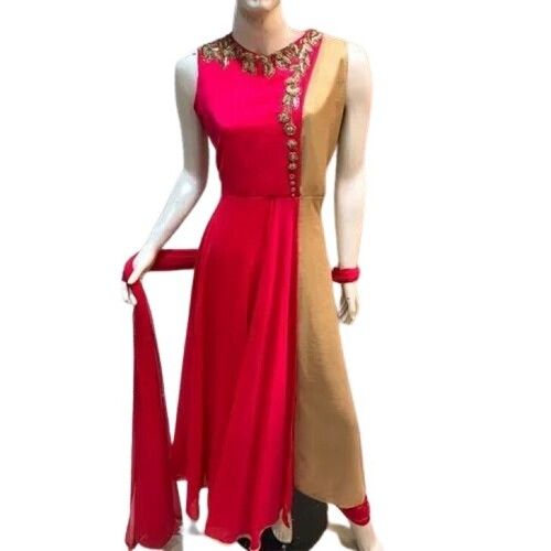 Round Neck And Sleeveless Women Kurti