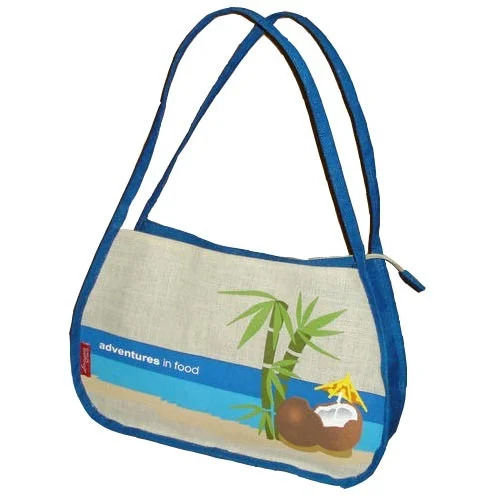 Zip Closure Printed Jute Beach Bag