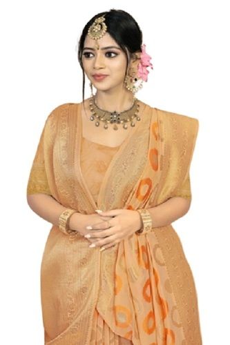 Assam Silk Dola Silk Brown Embroidered Saree With Blouse