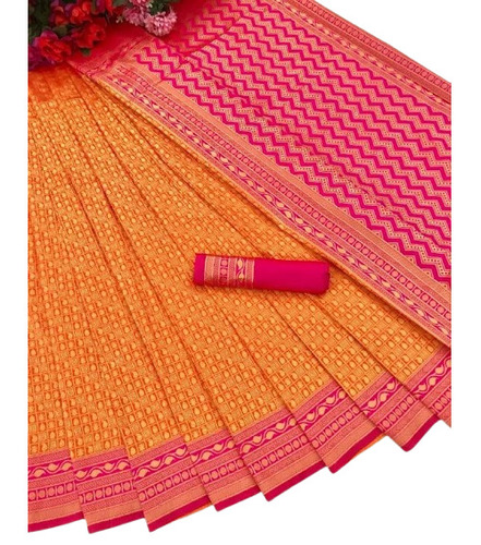 Multi Color Printed Tussar Silk Saree - Color: Orange