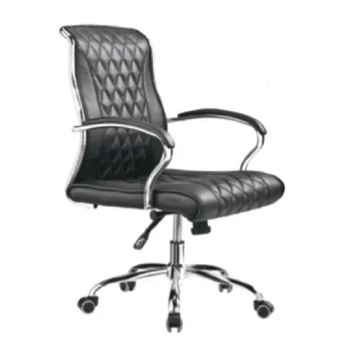 Leather Office Chair - 18-19 Inches Height, Medium Back Adjustable | Black Color, 1-Year Warranty
