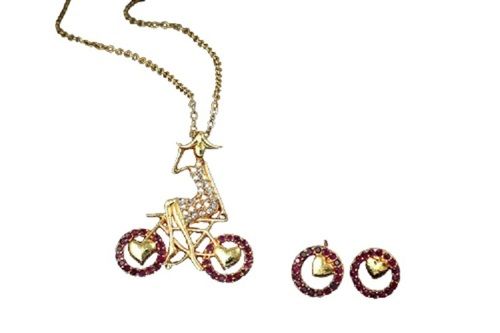 Purple Cycle Design Pendant Chain With Earrings