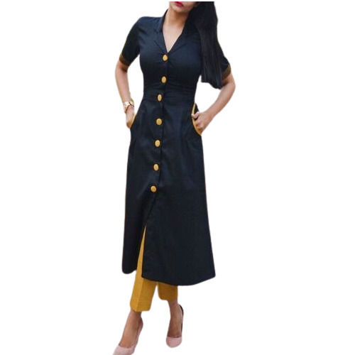 All Colors Available Ladies Knee Length Short Sleeves Crepe Kurti