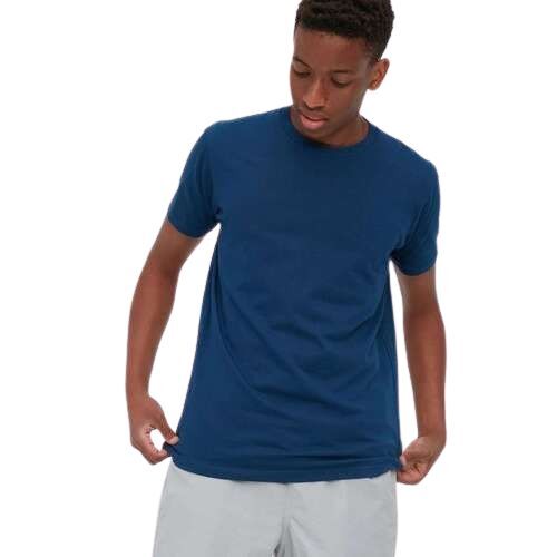 Round Neck Half Sleeves T-Shirts - Cotton & Silk Blend, Customized Sizes S-XL, Navy Blue Classic O-Neck with Short Sleeves, Washable & Skin Friendly