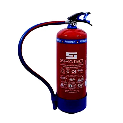 Spago 4 Kg Dry Powder Fire Extinguisher - Stainless Steel, 380 mm Height, Red & Black | Industrial Fire Safety, ISI Certified, 8 Sec Discharge Time, 8 m Range