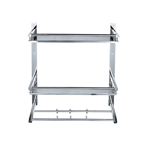 Chrome Veer Stainless Steel Bathroom Double Shelf Cabinet