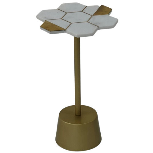 Brass Cladding Marble Top And Brass Base Side Table