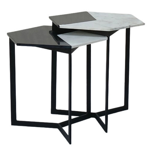 Model Designer Metal Frame Marble Top Hexagonal Side Table Set