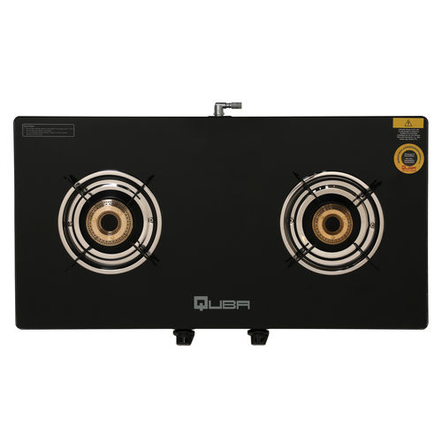 Quba B2 Two Burner Based Black Glass Top Gas Stove Dimension(L*W*H): 70*36*10  Centimeter (Cm)