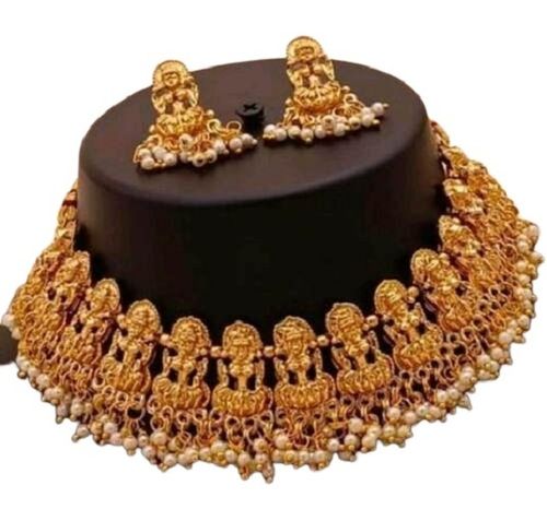 Traditional Temple Gold Plated Necklace Set With Pearls