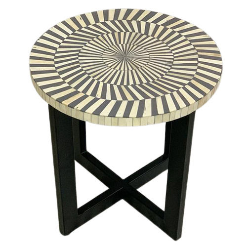 Bone Inlay D40 Side Table With Metal Base