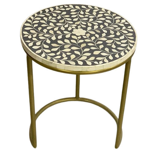 Rj19 Furniture Bone Inlay Side Table With White Top & Brass Base