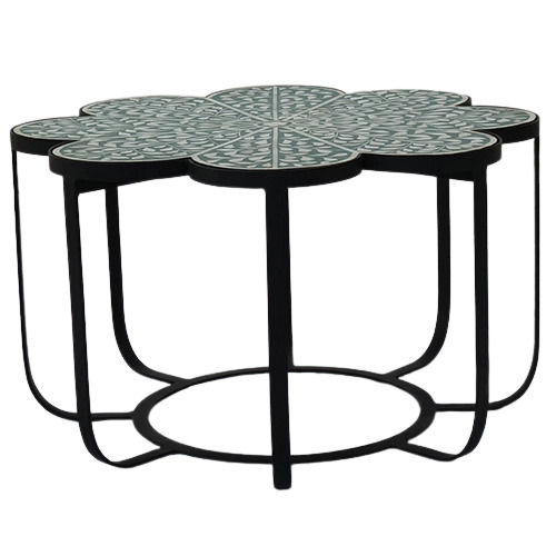 Rj19 Furniture Handcrafted Metal Coffee Table With Bone Inlay Work