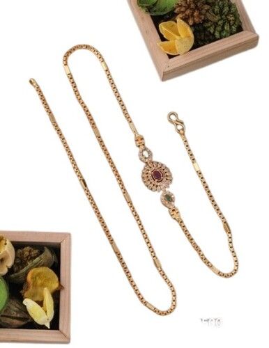 Gold Plated Mop Chain With Multi Stones