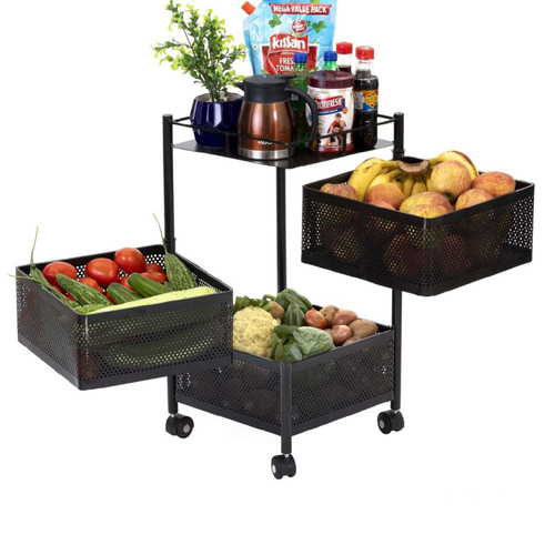Vegetable And Fruits Trolley , Kitchen Storage Racks, 3 Layer Folding