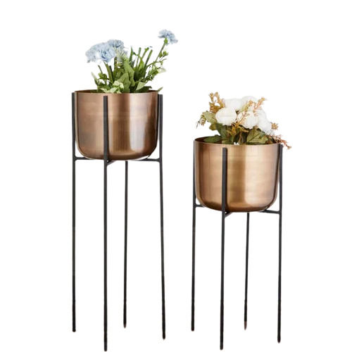 Decorative Planter Pot With Stand Set Of 2 Pieces