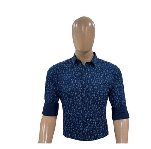 Indigo Yarn Dyed Mens Printed Shirt