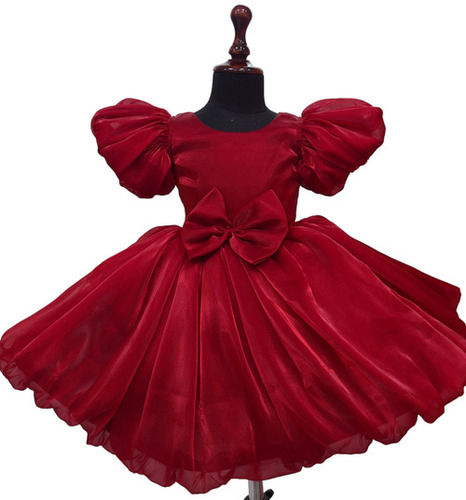 Half Sleeves Knee Length Satin Fancy Kids Frock Age Group: 1-4