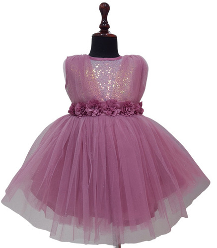 Party Wear Baby Frock With Glitter And Net Design