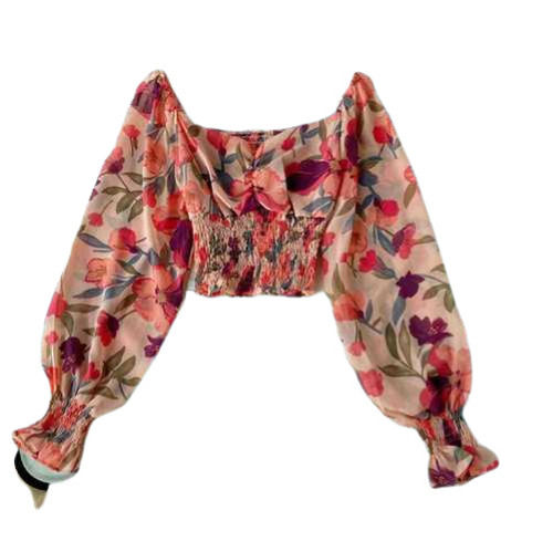 Ladies Full Sleeve Printed Western Cotton Crop Top