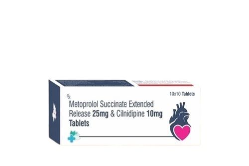 Metoprolol Succinate Extended Release 25mg and Cilnidipine 10mg Cardiac Drugs Tablets
