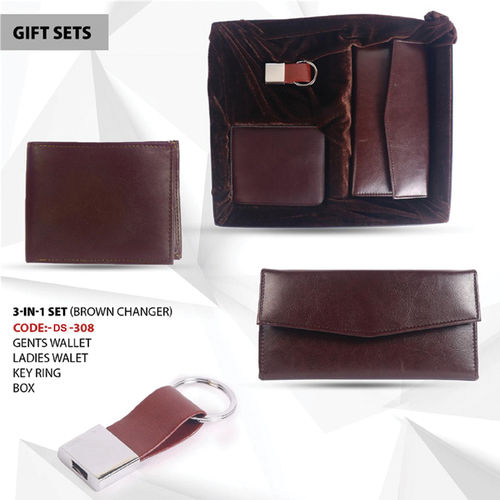 Brown Leather 3-In-1 Gift Set