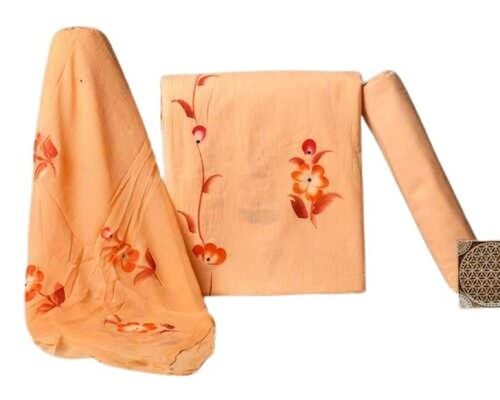 Hand-Block Printed Pure Cotton Unstitched Suit with Chiffon Dupatta