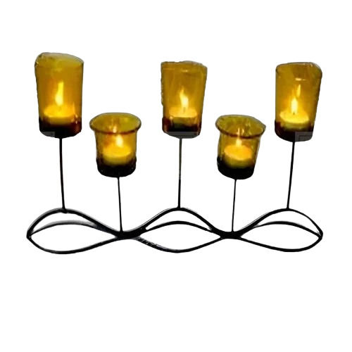 Coated Black Iron Decorative T Light Candle Holder (5 Candle Holding)