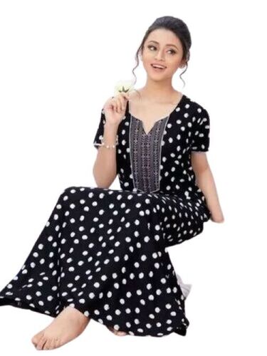 Multi-Color Ladies Cotton Gown - Pattern: Printed