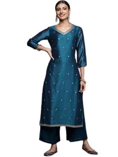 Casual Wear Regular Fit V Neck 3/4th Sleeves Plain Kurtis For Ladies