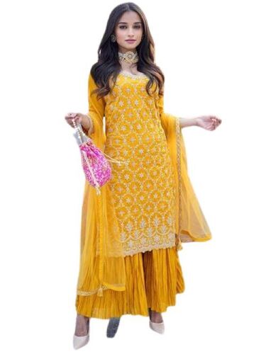 Mustard Printed Rayon Suit Set